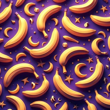 Seamless bananas pattern on violet background 