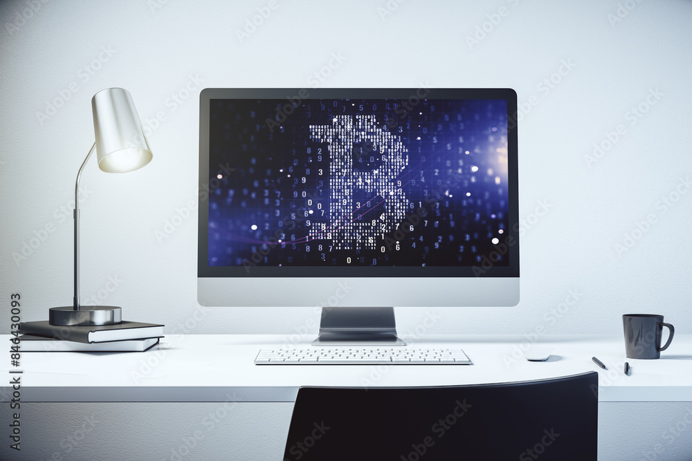 Leinwandbilder modern computer monitor with creative bitcoin symbol. cryptocurrency concept. 3d rendering