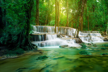 Beauty in nature, amazing waterfall in tropical forest of national park, Thailand	