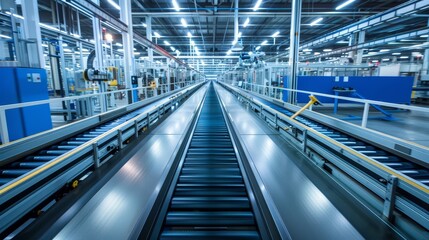 Fototapeta premium Modern factory with an automated ranch dressing line, robots handling every step, pristine surfaces, emphasizing safety and efficiency