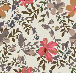 Flowers seamless pattern. vector illustration. Abstract flowers, floral vector with leaves