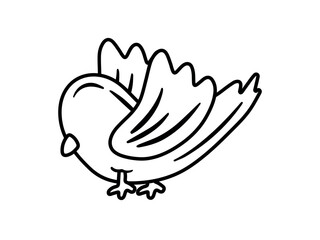 Flying Bird in Black Line Cute Cartoon Vector Illustration