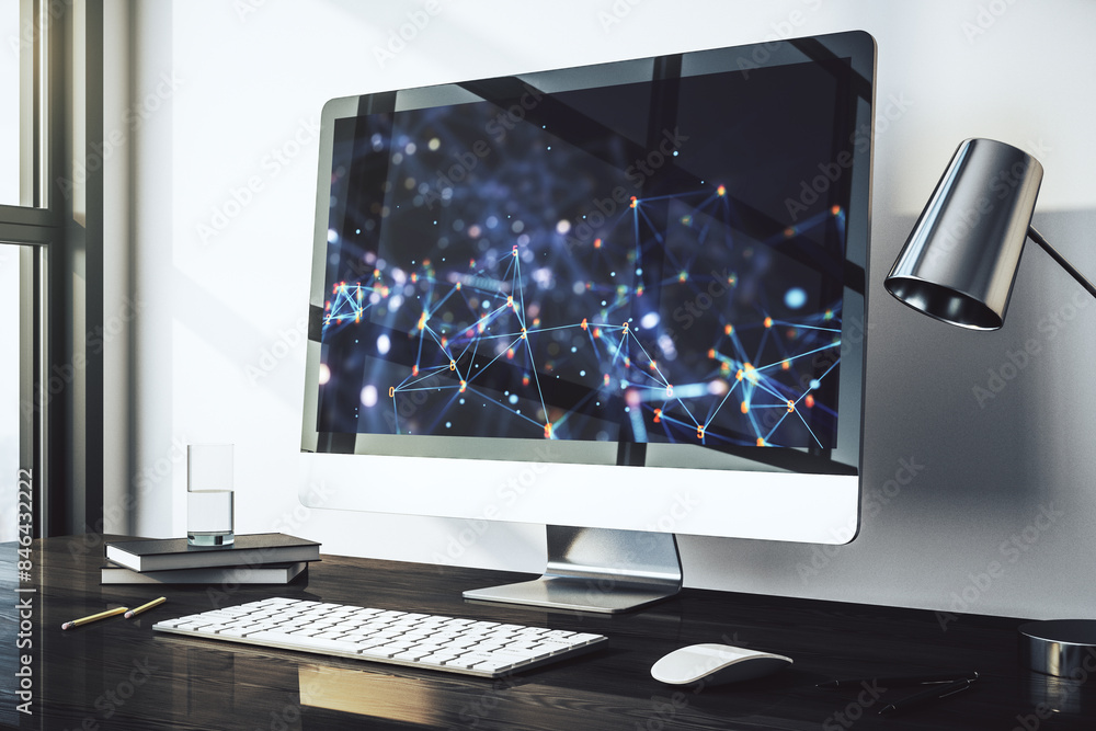 Leinwandbilder creative concept of wireless technology on modern laptop screen. big data and database concept. 3d r