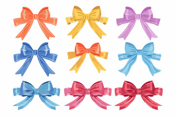 Set of various cartoon bow knots, gift ribbons Trendy hair braiding accessory vector illustration