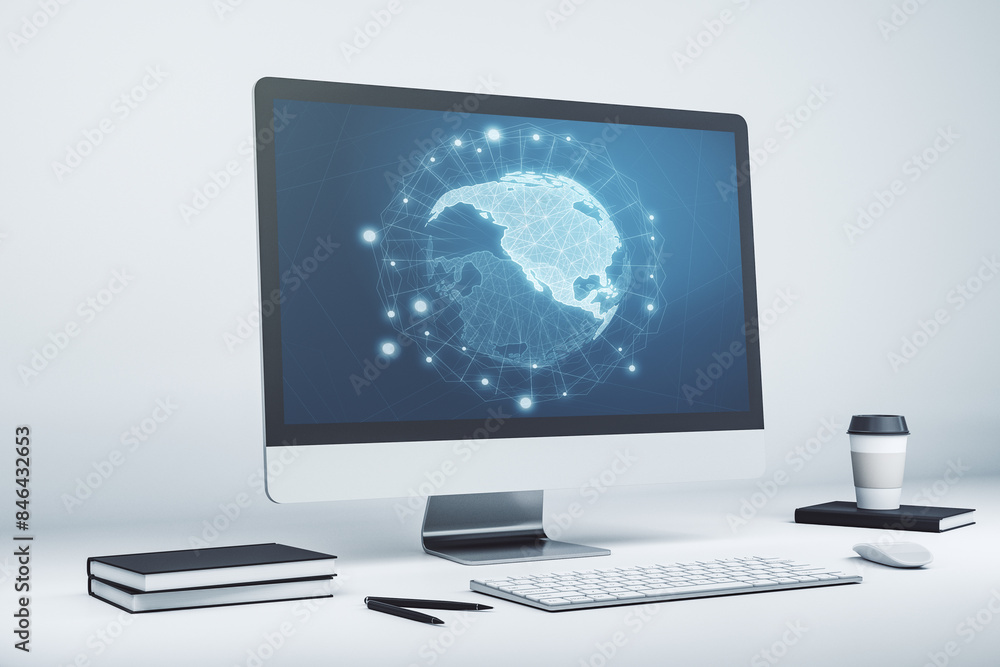 Leinwandbilder america map on modern computer monitor, big data and digital technology concept. 3d rendering