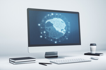 Fototapeta premium America map on modern computer monitor, big data and digital technology concept. 3D Rendering
