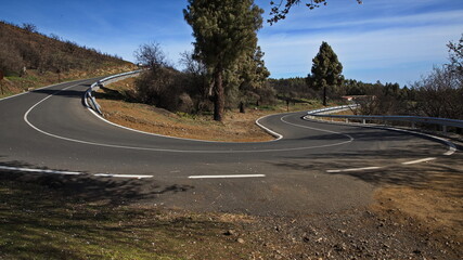 Winding road at the start of the hiking track to Cruz del Socorro on Gran Canaria,Canary...