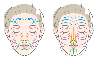 Illustration of facial massage. Vector illustration in line drawing, isolated on white background.