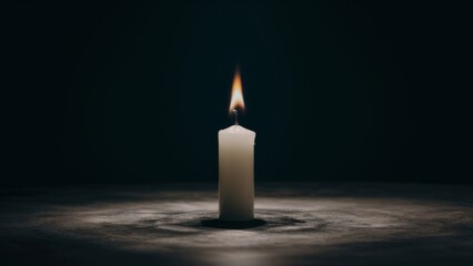 Minimalistic Lit Candle Casting Warm Glow on Dark Surface