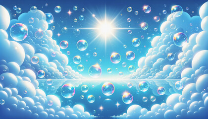 空としゃぼん玉　背景、壁紙　（ AI生成画像 ）