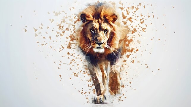 low poly lion head vector illustration on white background