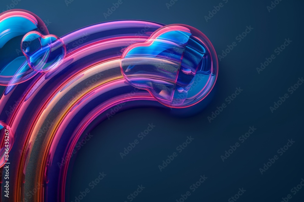 Poster abstract neon rainbow with flowing elements on a dark background, creating a vibrant and high tech v