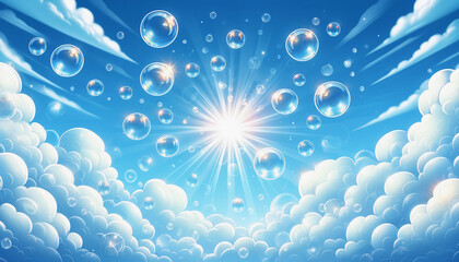 空としゃぼん玉　背景、壁紙　（ AI生成画像 ）