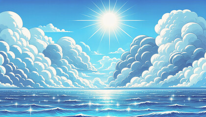 夏の雲と海　背景、壁紙　（ AI生成画像 ）