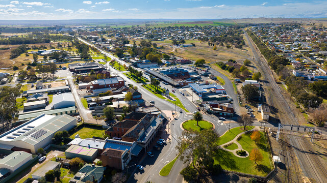 Junee NSW Broadway Street Northbound with railway