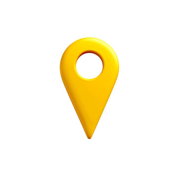 map pin icon, map pointer icon, yellow location item, place icon for travel navigation on a transparent background, position on the map 