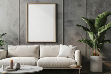 Mockup living room with white photo frame, Modern interior design