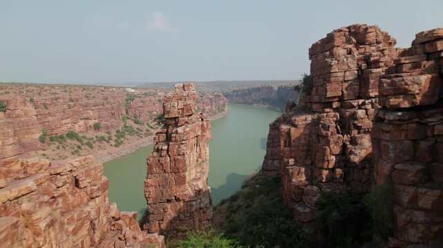 drone push in between rock formations at gandikota, kadapa, andhra pradesh , india