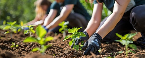 Fototapeta premium A corporate team building event focused on planting trees
