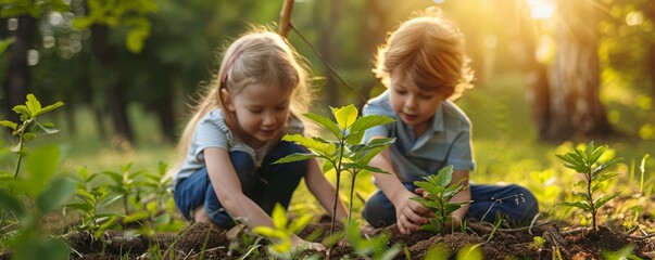 A guide showing children how to care for young trees