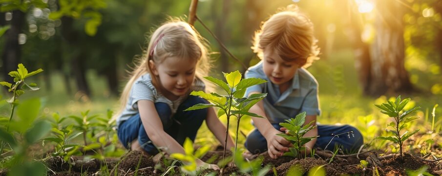 A guide showing children how to care for young trees
