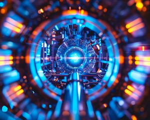 Fototapeta premium An illustrative depiction of a futuristic quantum computer core in operation, showcasing advanced technology and computing power