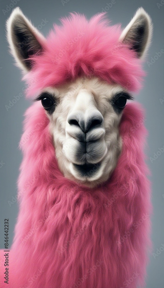 Sticker AI generated illustration of a pink llama in closeup