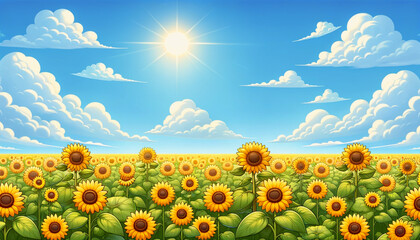 ひまわりと青空　背景、壁紙　（ AI生成画像 ）