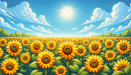 ひまわりと青空　背景、壁紙　（ AI生成画像 ）
