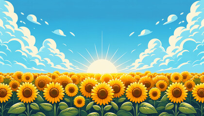 ひまわりと青空　背景、壁紙　（ AI生成画像 ）
