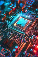 Obraz premium Detailed close-up of a quantum processor chip with a cooling system