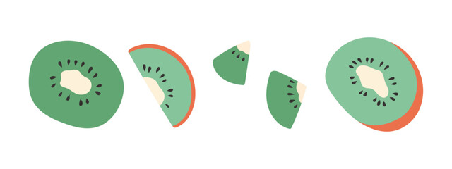 Set of abstract vector kiwi. Simple kiwi. Tropical fruit collection design for interior, poster, banner. 