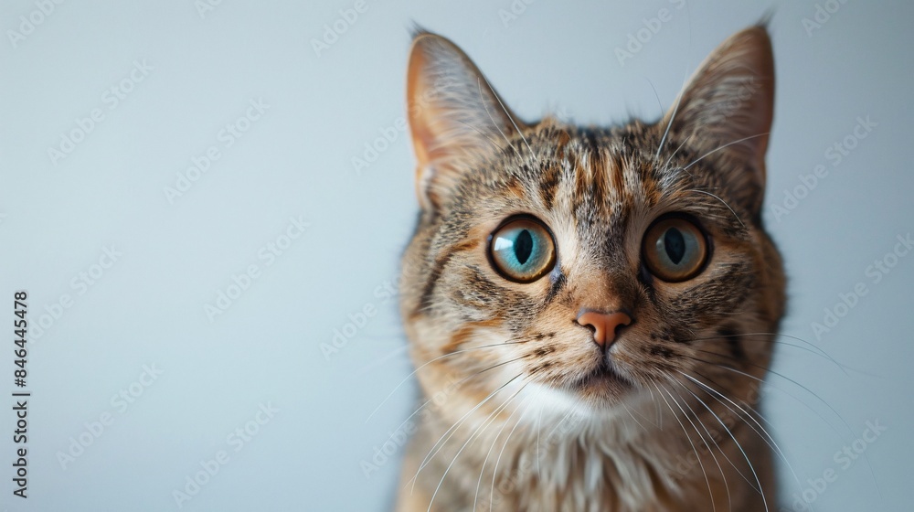 Poster a close-up portrait captures the curiosity in the eyes of a cat as it gazes directly at the camera a