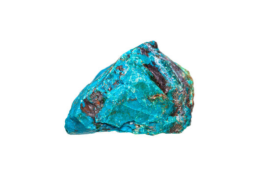 Rough chrysocolla with native copper on white background