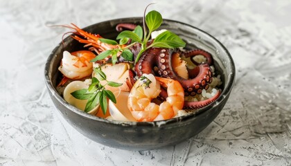 Ocean Delights: A Bowl of Crustacean Mollusc Appetizer and Octopus