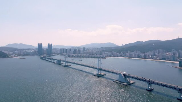 Busan Gwangan Bridge ocean baech 4K drone