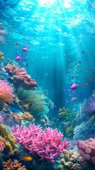 Naklejka premium Serene Underwater Scene with Pink Aquatic Plants