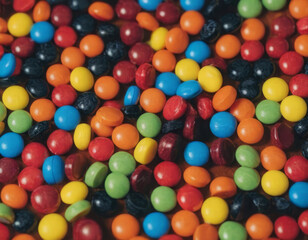 Un sacco di caramelle rotonde colorate, ciascuna con una lucentezza irresistibile.
