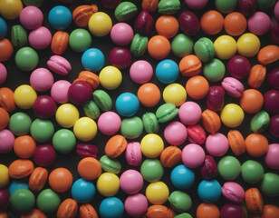 Caramelle rotonde colorate spuntano dal sacco, con una miscela di tonalit&agrave; vivaci.
