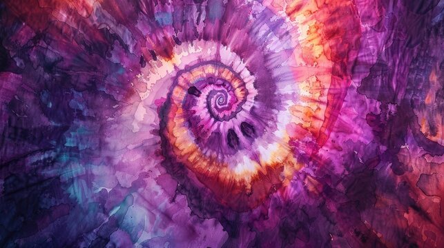 Stylish Vibrant Plum Watercolour Tie Dye Spiral Design