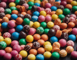 Una foto mostra una variet&agrave; di caramelle rotonde colorate che riempiono un sacchetto trasparente.
