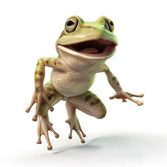 A green tree frog with bright eyes, isolated on a white background
