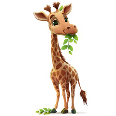 Obraz premium A funny cartoon giraffe with a long neck stands out against a bright white background