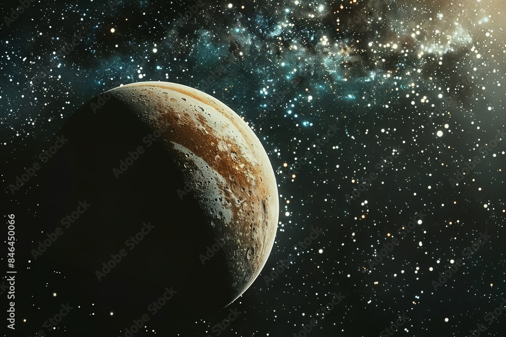 Poster cosmic mirage with planetary illusions in starry deep space