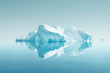 Arctic Mirage with Inverted Icebergs under Clear Blue Sky