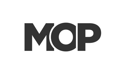 MOP logo design template with strong and modern bold text. Initial based vector logotype featuring simple and minimal typography. Trendy company identity.