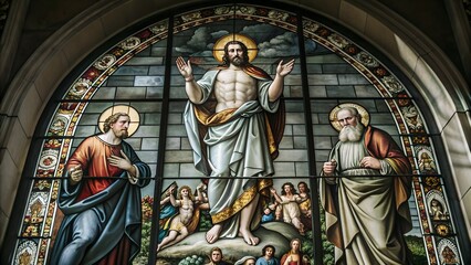 Fototapeta premium The Transfiguration: Vibrant Stained Glass by G.R. in Chiesa del Redentore, Milan