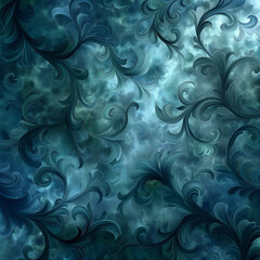 Elegant Abstract Floral Pattern in Shades of Blue and Green