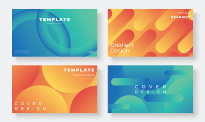 Set of template background design vector. Collection of creative abstract gradient vibrant colorful perspective geometric shape background. Art design for business card, cover, banner, wallpaper.