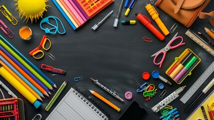 AI generated illustration of a table covered in various school supplies and books
